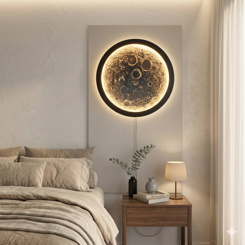 Tableau Décoratif Lumineux "Lune" — Design Circulaire Unique